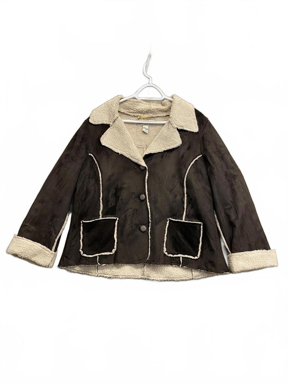 Vintage Y2k Windriver Women's Brown Faux Shearling Jacket w Contrast Trim SZ 2XL